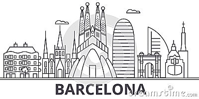 Barcelona architecture line skyline illustration. Linear vector cityscape with famous landmarks, city sights, design Vector Illustration