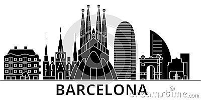 Barcelona architecture vector city skyline, travel cityscape with landmarks, buildings, isolated sights on background Vector Illustration