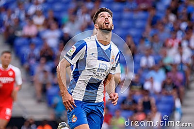 Facundo Ferreyra plays at the La Liga match between RCD Espanyol and Sevilla CF at the RCDE Stadium Editorial Stock Photo