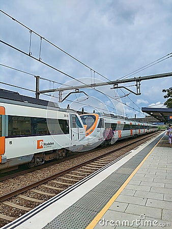 Barcelona - August 31, 2023: Rodalies de Catalunya, is a trademark used by the Generalitat de Catalunya and Renfe. Editorial Stock Photo