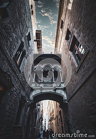 Barcelona barock quarter balkony bridge between buildings Stock Photo