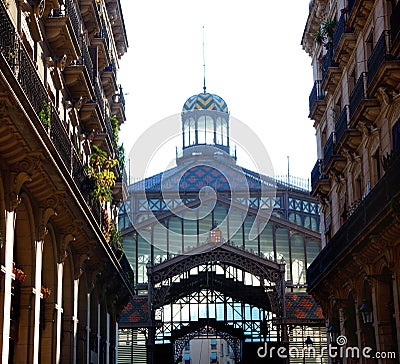 Barcelona Borne market facade in arcade Stock Photo