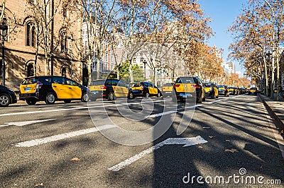 Barcelona, Catalonia / Spain - january 19 2019: Taxi driver strike Editorial Stock Photo
