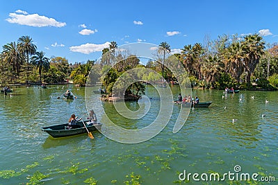 Parc de la Ciutadella in Barcelona, people rowing boats in the lake Editorial Stock Photo