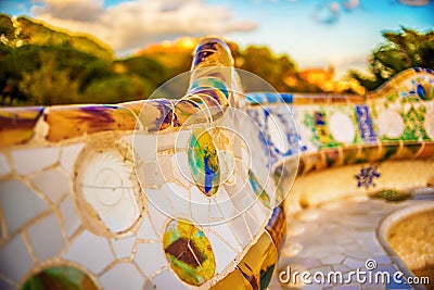 Barcelona, Catalonia, Spain: mosaic in the Park Guell of Antoni Gaudi Stock Photo