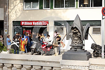 Barcelona, Catalonia, Spain, October 27, 2017: people celebrates vote to declare independence of Catalunya near Parc Ciutadella Editorial Stock Photo