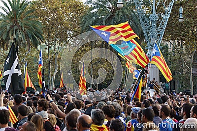 Barcelona, Catalonia, Spain, October 10, 2017: people on rally support Editorial Stock Photo