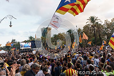 Barcelona, Catalonia, Spain, October 10, 2017: people on rally support Editorial Stock Photo