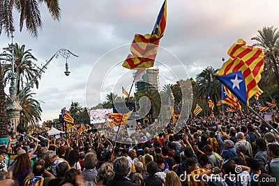 Barcelona, Catalonia, Spain, October 10, 2017: people on rally support Editorial Stock Photo