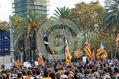 Barcelona, Catalonia, Spain, October 10, 2017: people on rally support Editorial Stock Photo