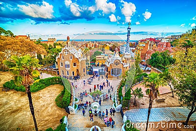 Barcelona, Catalonia, Spain: the Park Guell of Antoni Gaudi Editorial Stock Photo