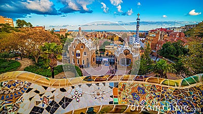 Barcelona, Catalonia, Spain: the Park Guell of Antoni Gaudi Editorial Stock Photo