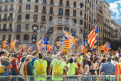 Barcelona, Catalonia, Spain, September 11, 2017: Rally support for independence Editorial Stock Photo