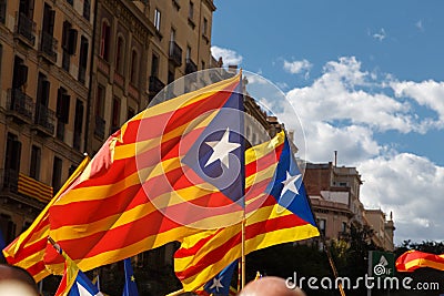 Barcelona, Catalonia, Spain, September 11, 2017: Rally support for independence Editorial Stock Photo