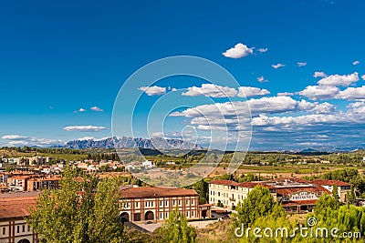 BARCELONA, CATALONIA, SPAIN - SEPTEMBER 11, 2017: View of the building in the valley of the mountains of Montserrat. Editorial Stock Photo