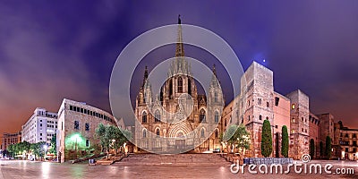 Barcelona Cathedral in the moonlit night, Spain Stock Photo