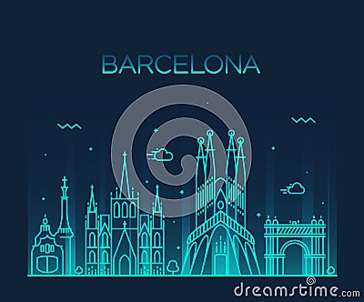 Barcelona City skyline Trendy vector line art Vector Illustration