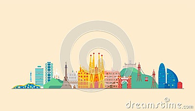 Barcelona city. Travel and tourism background. Vector Illustration