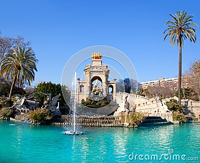 Barcelona ciudadela park lake fountain Stock Photo