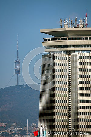 Barcelona comunications antennas from the mountain to the sea Stock Photo