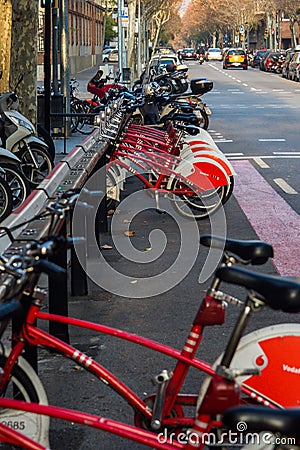 Barcelona, December 2015-bicycles of Barcelona Editorial Stock Photo
