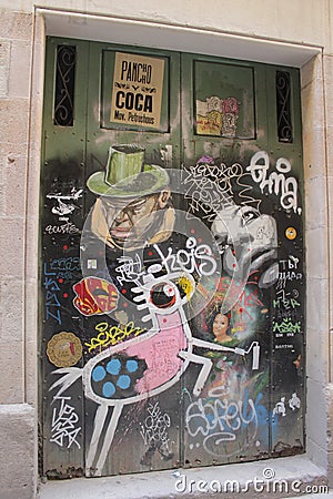 Barcelona exciting graffiti in downtown Editorial Stock Photo