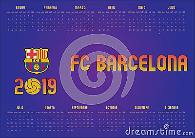 2019 Barcelona FC Calendar in Spanish Editorial Stock Photo