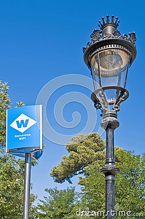 Barcelona free WiFi access sign Editorial Stock Photo