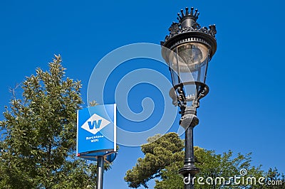 Barcelona free WiFi access sign at Ciutadella Park Editorial Stock Photo