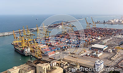 Barcelona industrial cargo port aerial view Editorial Stock Photo