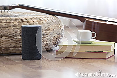 BARCELONA - JULY 2018: Amazon Echo Smart Home Alexa Voice Service in a living room on July 17, 2018 Editorial Stock Photo