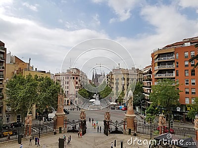 Barcelona, July 2017: View of Sagrada Familia from Sanit Pau Hos Editorial Stock Photo