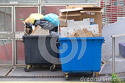 BARCELONA, JUNE 14: Overflowing trash container during a local garbage collection service strike in Barcelona. Editorial Stock Photo