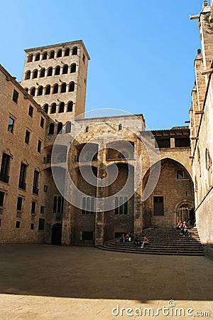 Barcelona: medieval Palau Reial at Placa del Rei Stock Photo