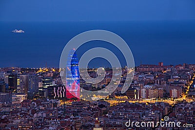 Barcelona at night Agbar Tower Stock Photo