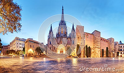 Barcelona, Panorama of Cathedral, Barri Gothic Quarter Stock Photo