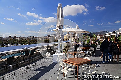 Barcelona rooftop cafe Editorial Stock Photo