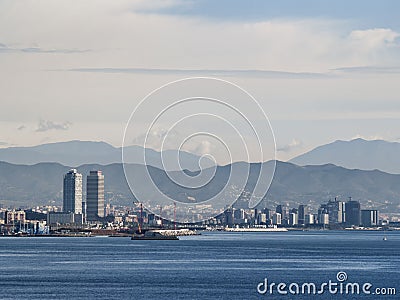 Barcelona skyline from the sea Editorial Stock Photo