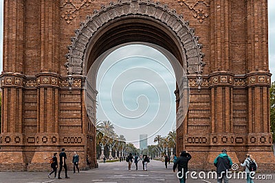 he Arc de Triomf or Arco de Triunfo or the triumphal arch in Barcelona, Spain Editorial Stock Photo