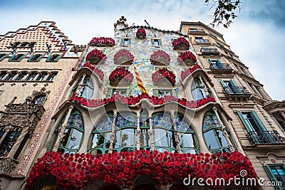 Barcelona, Spain - 24 April 2016: Exterior View of Casa Batllo in Barcelona. Editorial Stock Photo