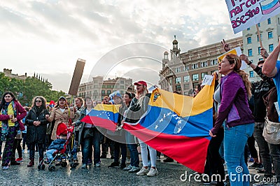 Barcelona, Spain - 30 april 2019: young venezuelan womane scream in Editorial Stock Photo