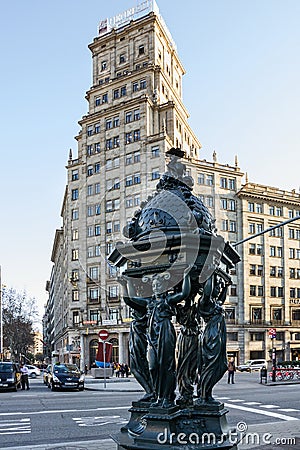 Barcelona, Spain architecture, sculptural decoration, Avinguda D Editorial Stock Photo