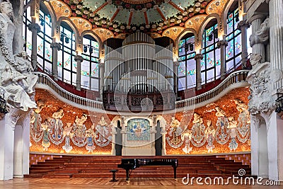 Interior of the Palau de la Musica Cataluna, showcasing its beautiful art deco design Editorial Stock Photo
