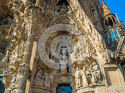 BARCELONA, SPAIN - Aug 30, 2018: La Sagrada Familia, the cathedral designed by architect Gaudi Editorial Stock Photo