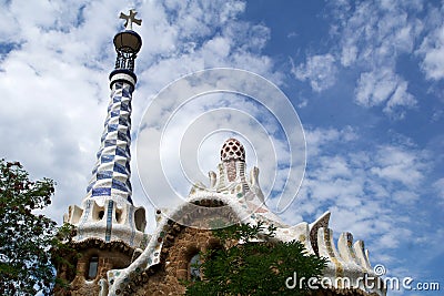 BARCELONA, SPAIN - AUG 30th, 2017: View of the entrance to the Park Guell by Antoni Gaudi, Catalonia Editorial Stock Photo