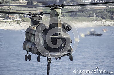 Big double rotor helicopter of the spanish army. Boeing CH-47D Chinook Editorial Stock Photo