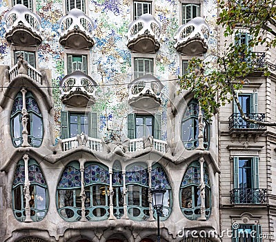 Barcelona, Spain. Casa Batllo of Antoni Gaudi. Editorial Stock Photo