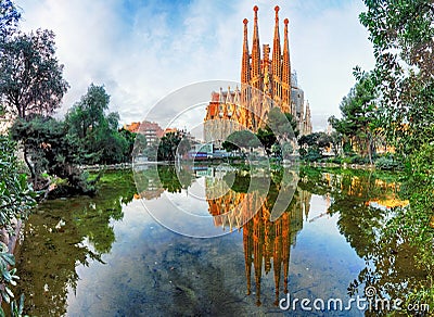 BARCELONA, SPAIN - FEB 10: View of the Sagrada Familia Editorial Stock Photo