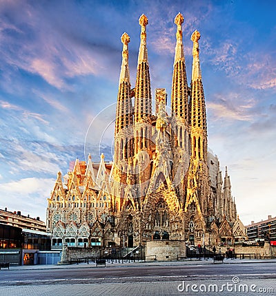 BARCELONA, SPAIN - FEB 10: View of the Sagrada Familia, a large Editorial Stock Photo
