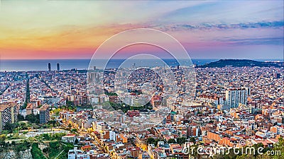 Barcelona Spain panorama sunrise city skyline Stock Photo